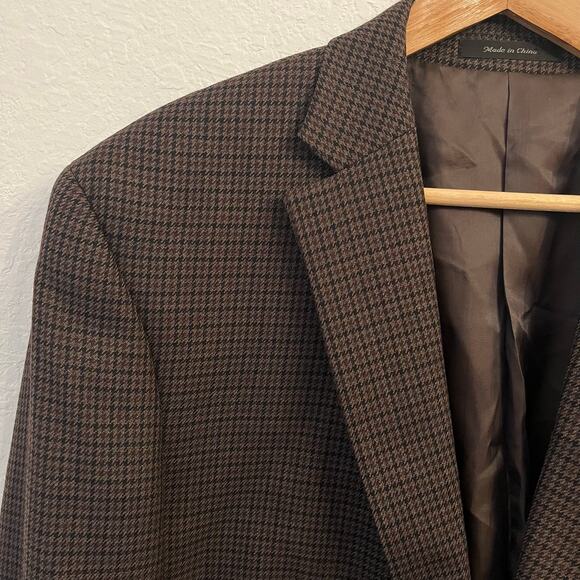 Lauren Ralph Lauren Wool Blazer Mens 44L Houndstooth Brown Sport Coat Jacket - Picture 5 of 16
